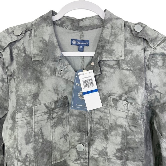 Democracy Seamed Denim Military Jacket Stormy Sea Tie Dye Gray NWT - Picture 4 of 10